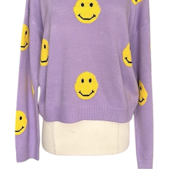 GREY LAB Smiley Face Pullover Sweater Novelty Retro 70s Lavender Size XL - Picture 6 of 16
